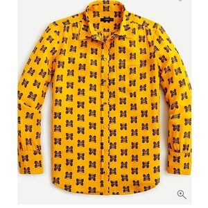 J. Crew Yellow Butterfly Print Button Up Silk‎ Shirt Long Sleeve Women's Size 24